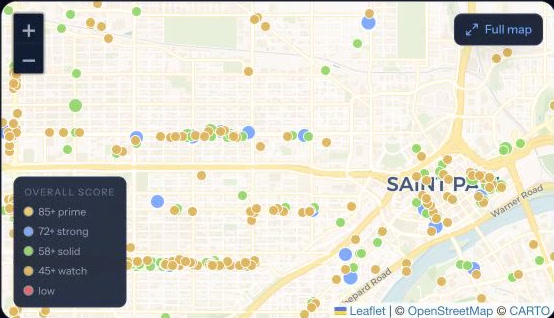 NexLead map of Saint Paul businesses using CARTO and OpenStreetMap data