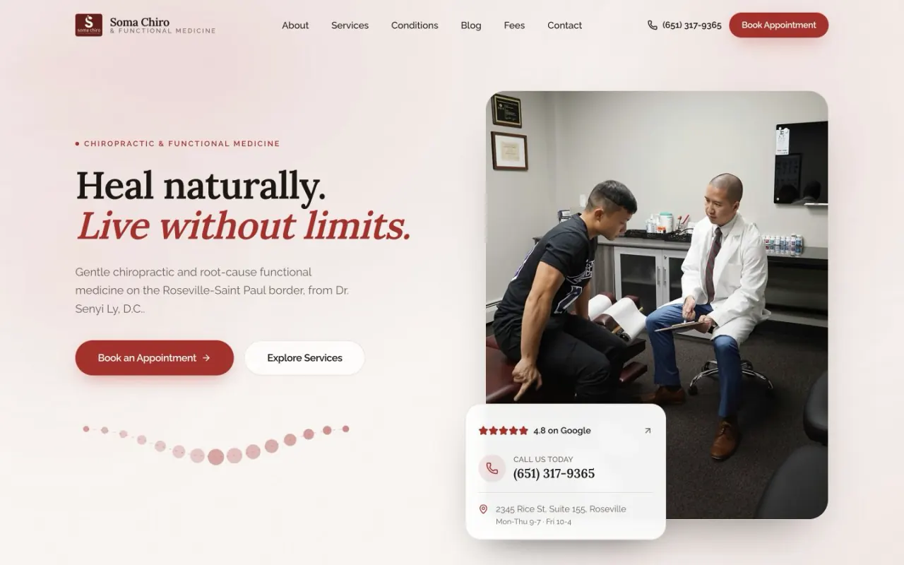 Soma Chiro natural healthcare website hero